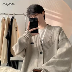 Cardigans Men Fashion Popular Youthful American Style V-neck Solid Color Handsome Spring Autumn Streetwear Knitting Loose Daily