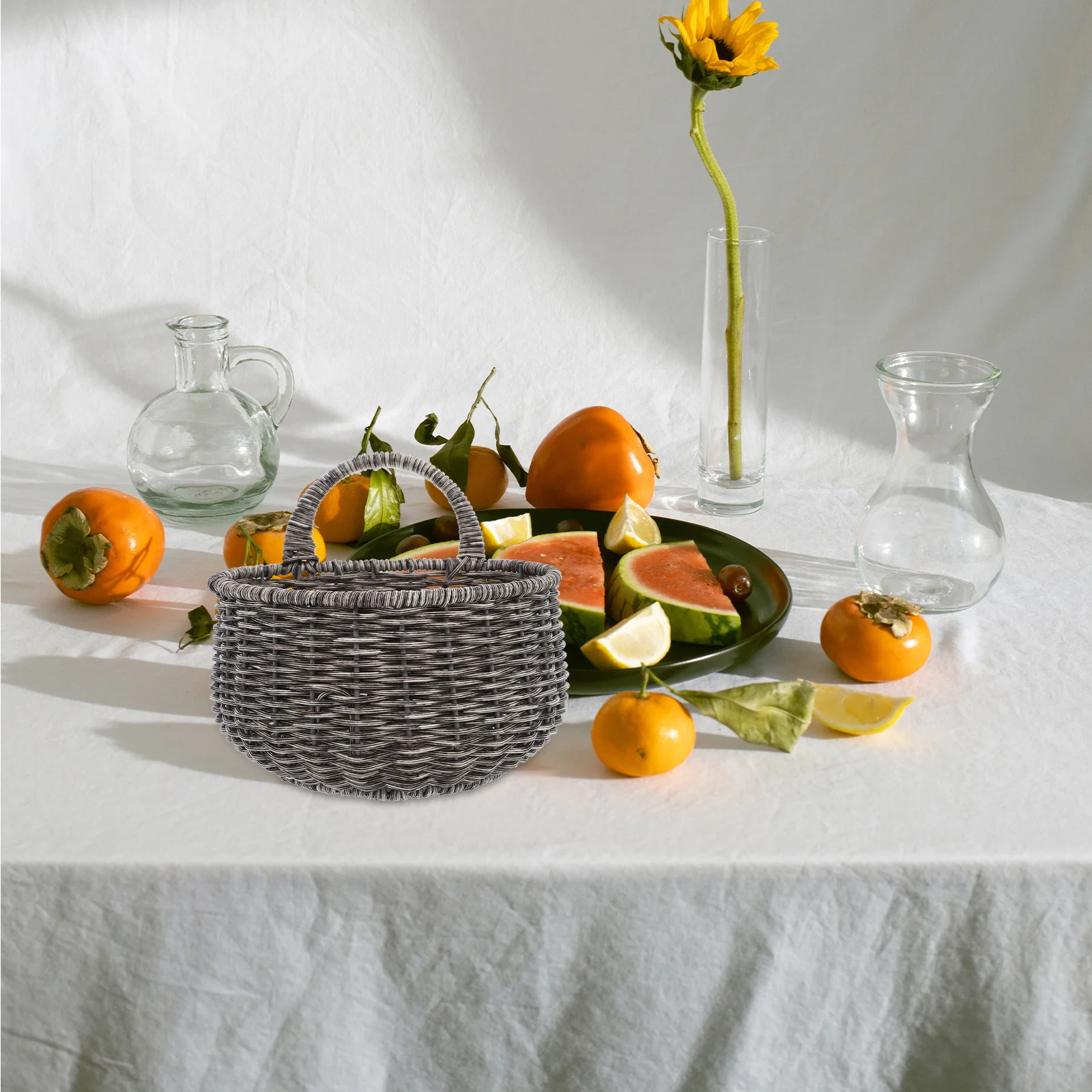 

Kitchen Organizer Hanging Basket Fake Rattan Woven Storage Basket for Garlic Onion Potato Wall Storage Kitchen Organizer