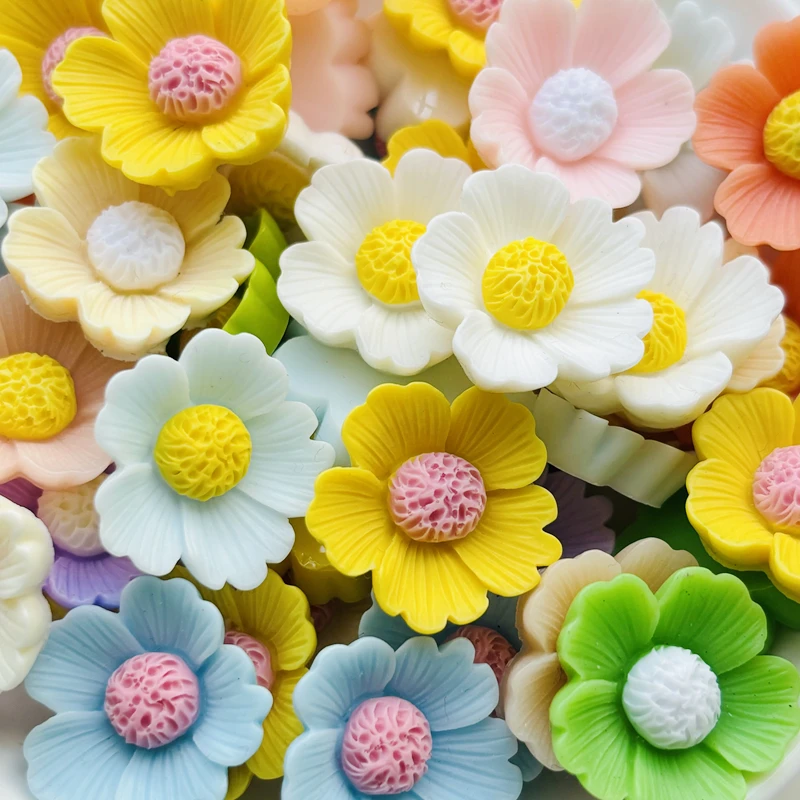 20Pcs Cartoon Resin Daisy macaron colored small chrysanthemums Flat bottom Scrapbook Diy Jewelry hair clips Ornament Accessories