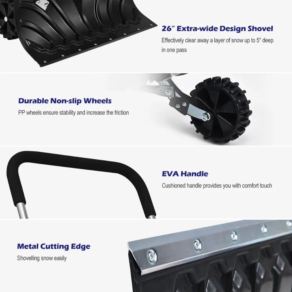 Rollender Schneeschieber, robuste Pflugschaufel mit verstellbarem Griff, Schneeräumung