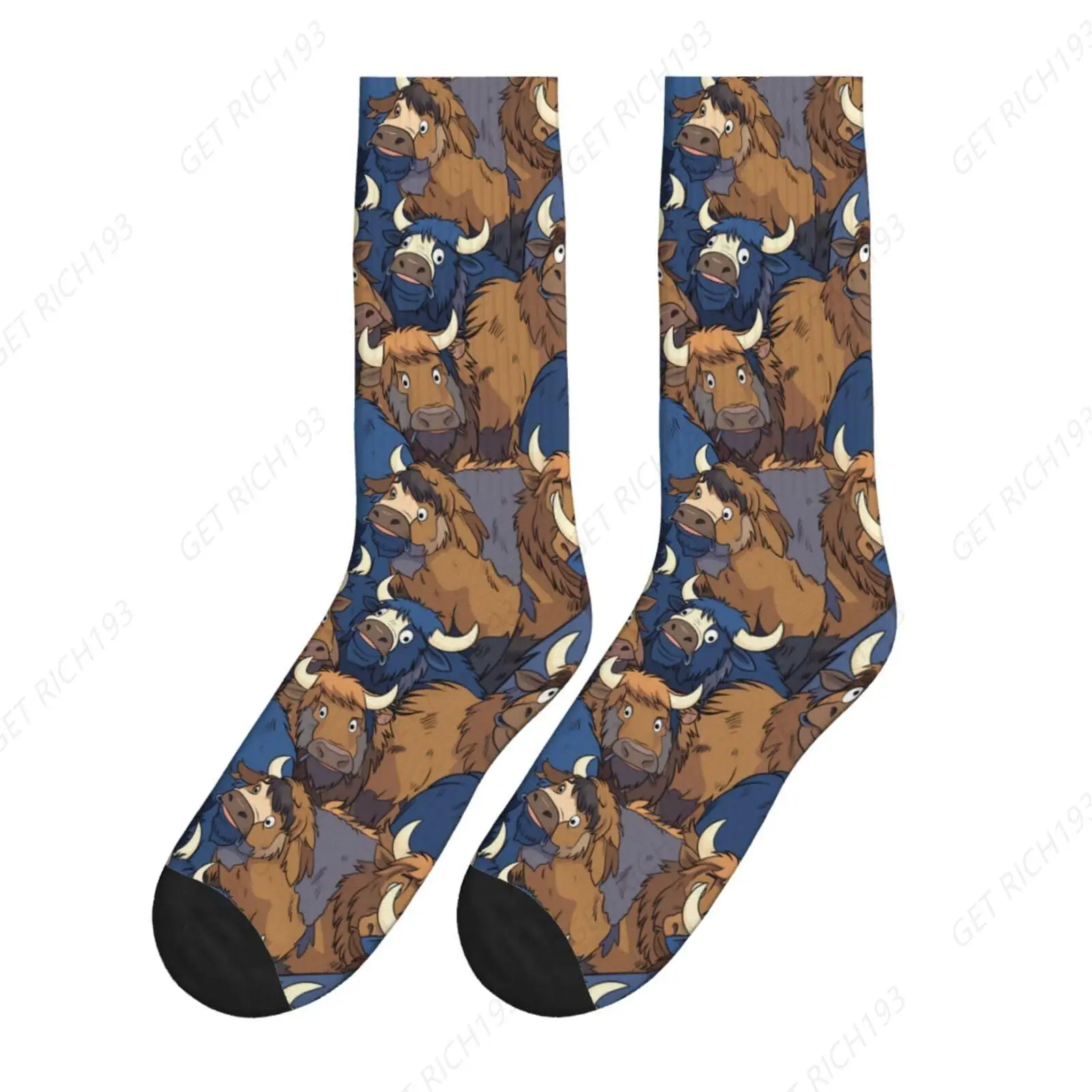 Buffalo Cartoon Funny Socks For Men Women Novelty Crazy Socks Suit Casual Sport Formal Crew Socks Gifts