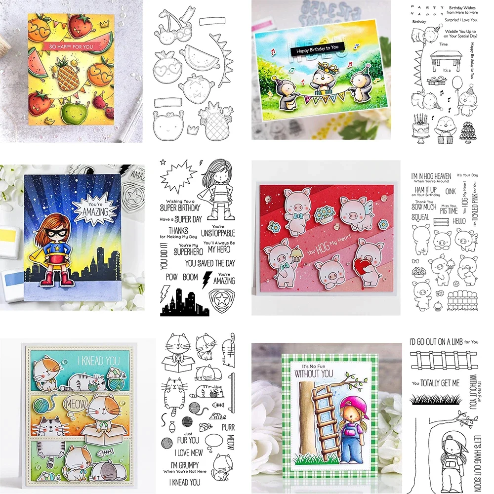 

Happiness Fruit Penguin Party Animals Stamps And Cutting Dies Super Little Helper Stamp For DIY Scrapbooking Card Craft Making