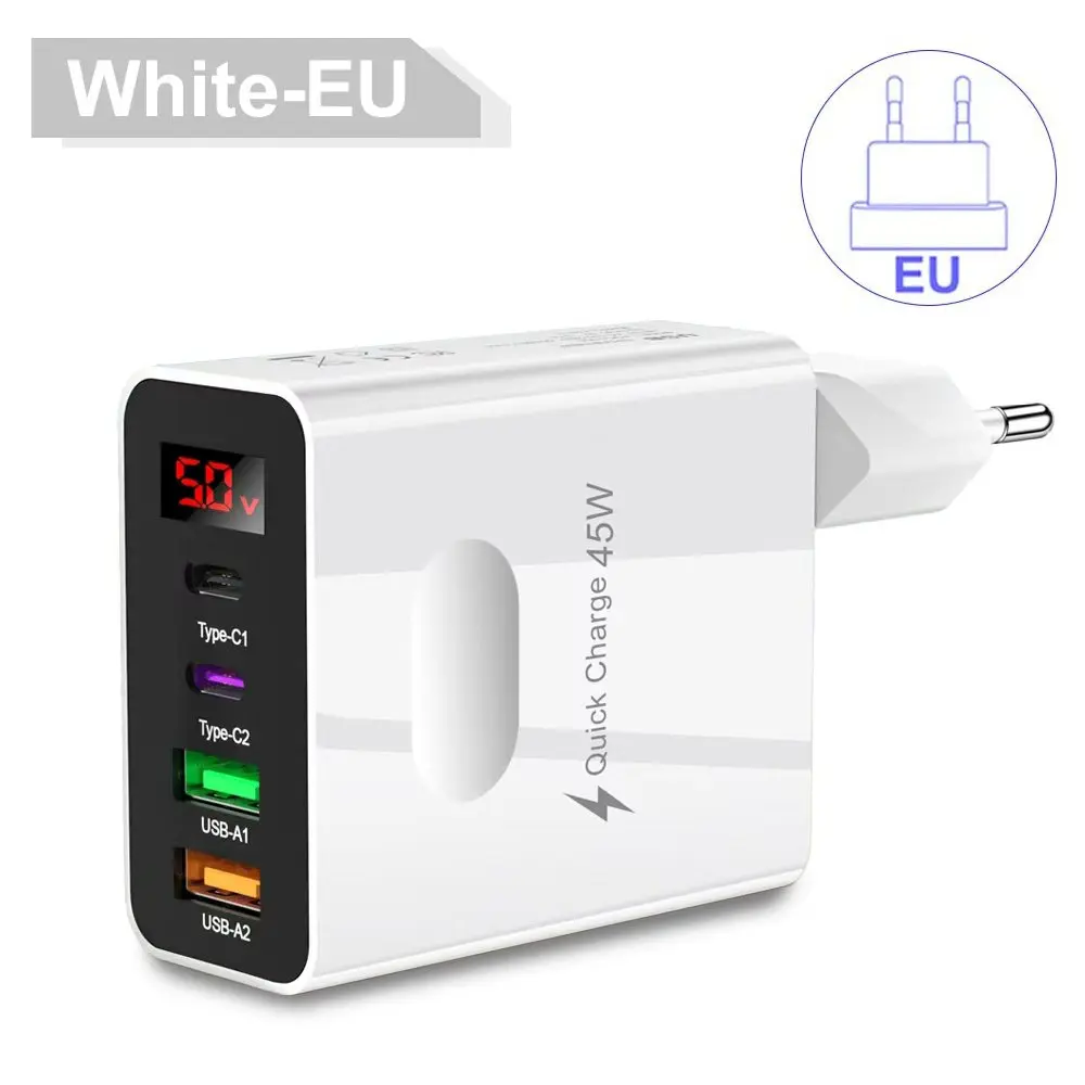 4Ports Digital Display Ladegerät USB Typ C Ladegerät Quick Charge 3,0 PD Telefon Lade Adapter Für Xiaomi iPhone Samsung reise C