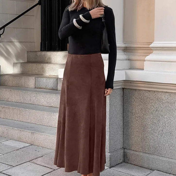 

2025 Autumn New Retro Style Fashionable Knitted Brown Slim Fit High Waist Straight Tube Skirt Casual Long Skirt for Women