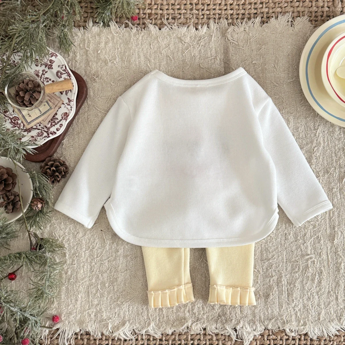 Three Sweet Tube Patchwork Pullover+cuffed Pants 2Pcs Spring Autumn New Style For 0-3 Year Old Girls, Comfortable Sweet Cute