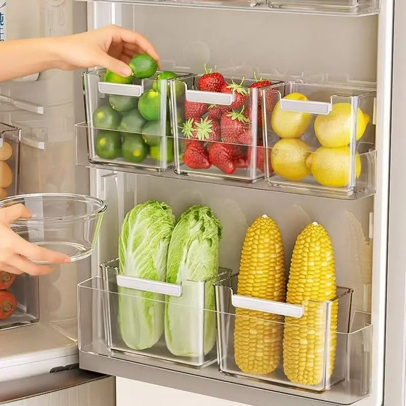 1Pc/Refrigerator Side Door Storage Box with Handle, Transparent Fresh-Keeping Box, Fruit, Vegetable, and Egg Sorting Box