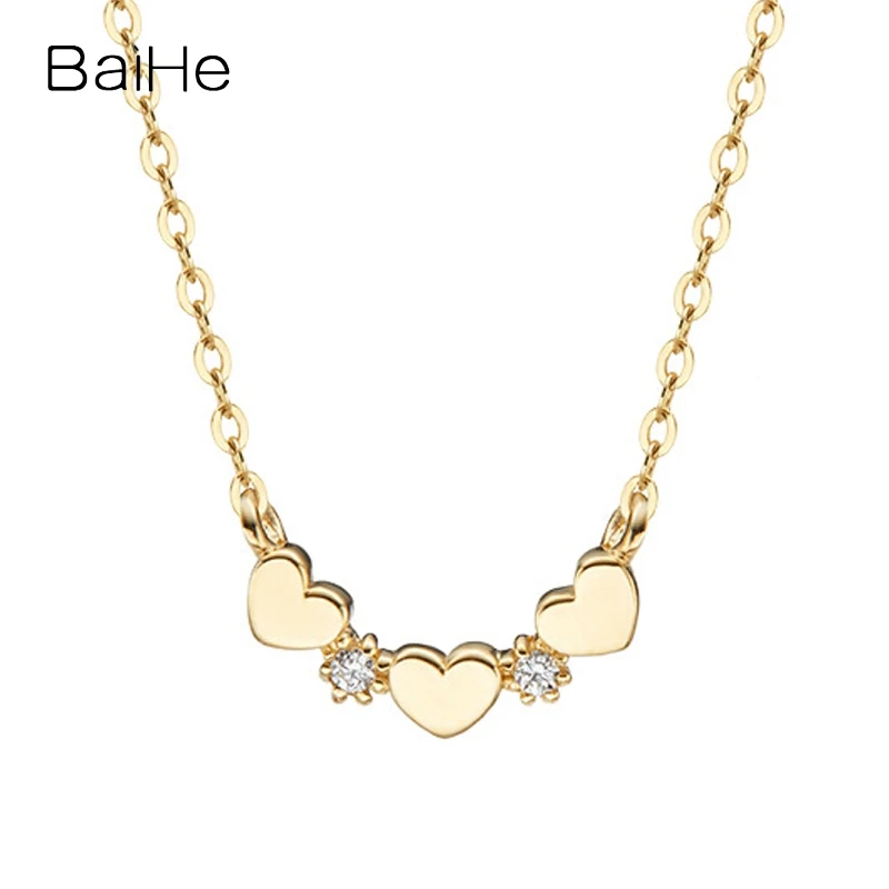 

BaiHe Real Solid 14K White/Yellow/Rose Gold H/SI Natural Diamond Heart Pendant Necklace Women Engagement Trendy Fine Jewelry