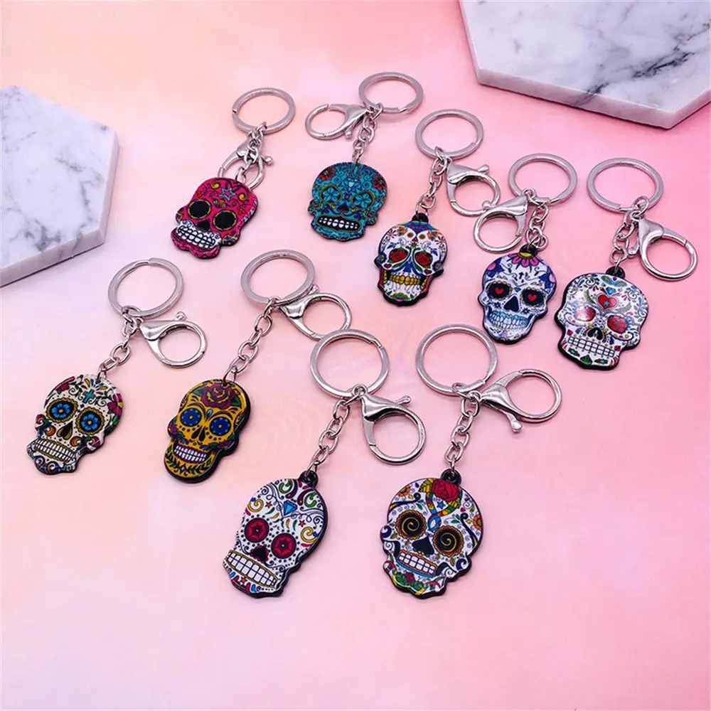 Skull Keychain Calavera Mexican Sugar Skull Lobster Key Chain Keyring Halloween Acrylic Relief Skull Key Ring Bag Charm