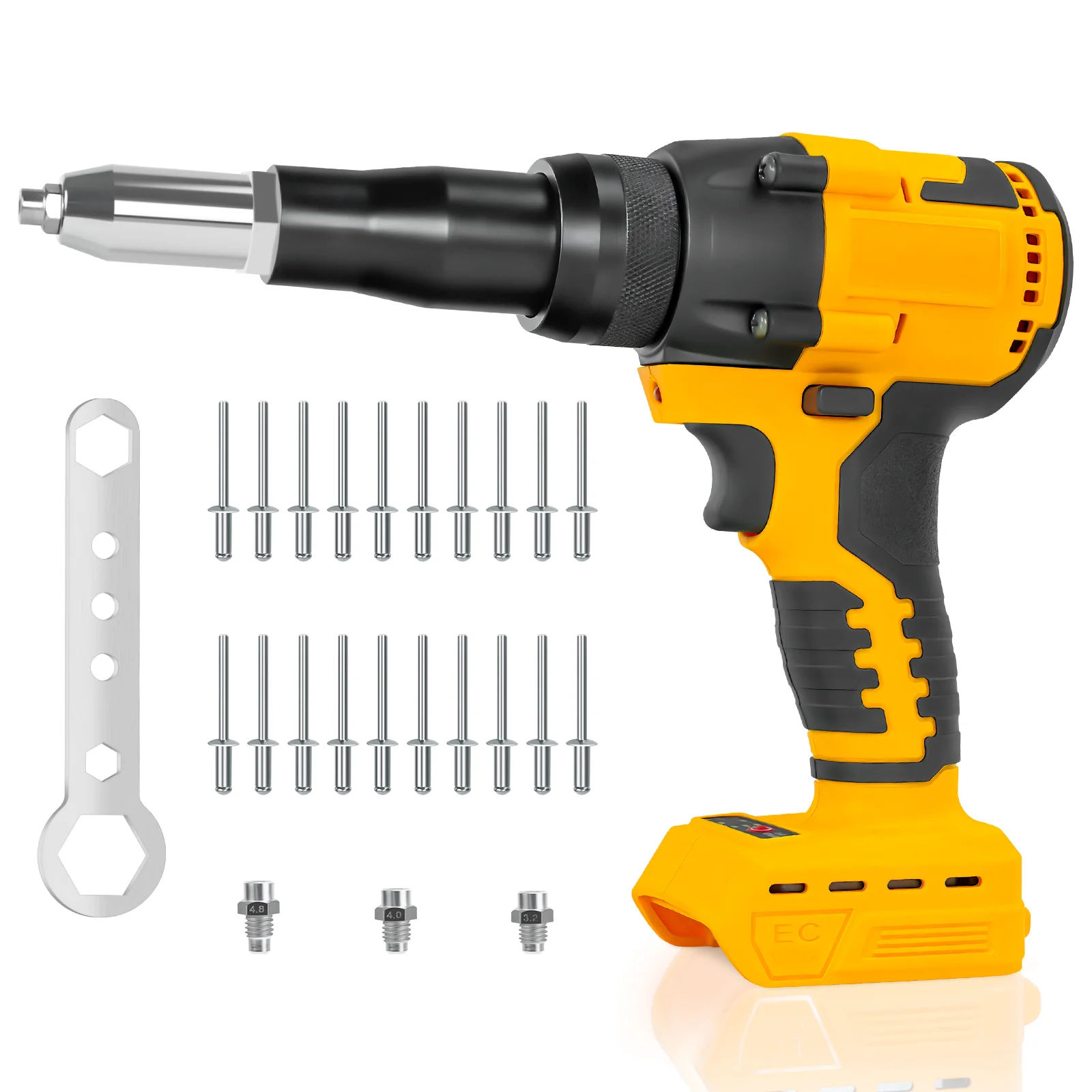 Brushless Electric Rivet Gun Cordless Automatic Riveting Tool Metal Repair Tool with 3 Size Nozzles For Dewalt 20V Battery Pin