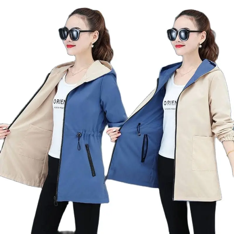 2024 Autumn Women\'s Double-sided Windbreaker  Hooded Trench coat