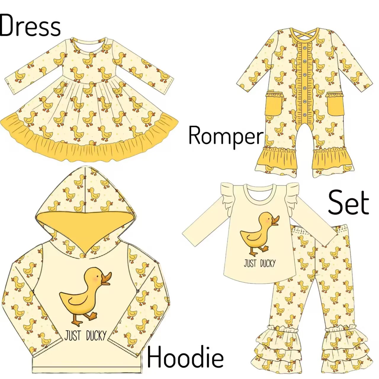 baby girl clothes yellow duck fabric long-sleeved dress bell bottom pants set jumpsuit newborn baby clothes lovely kids clothes