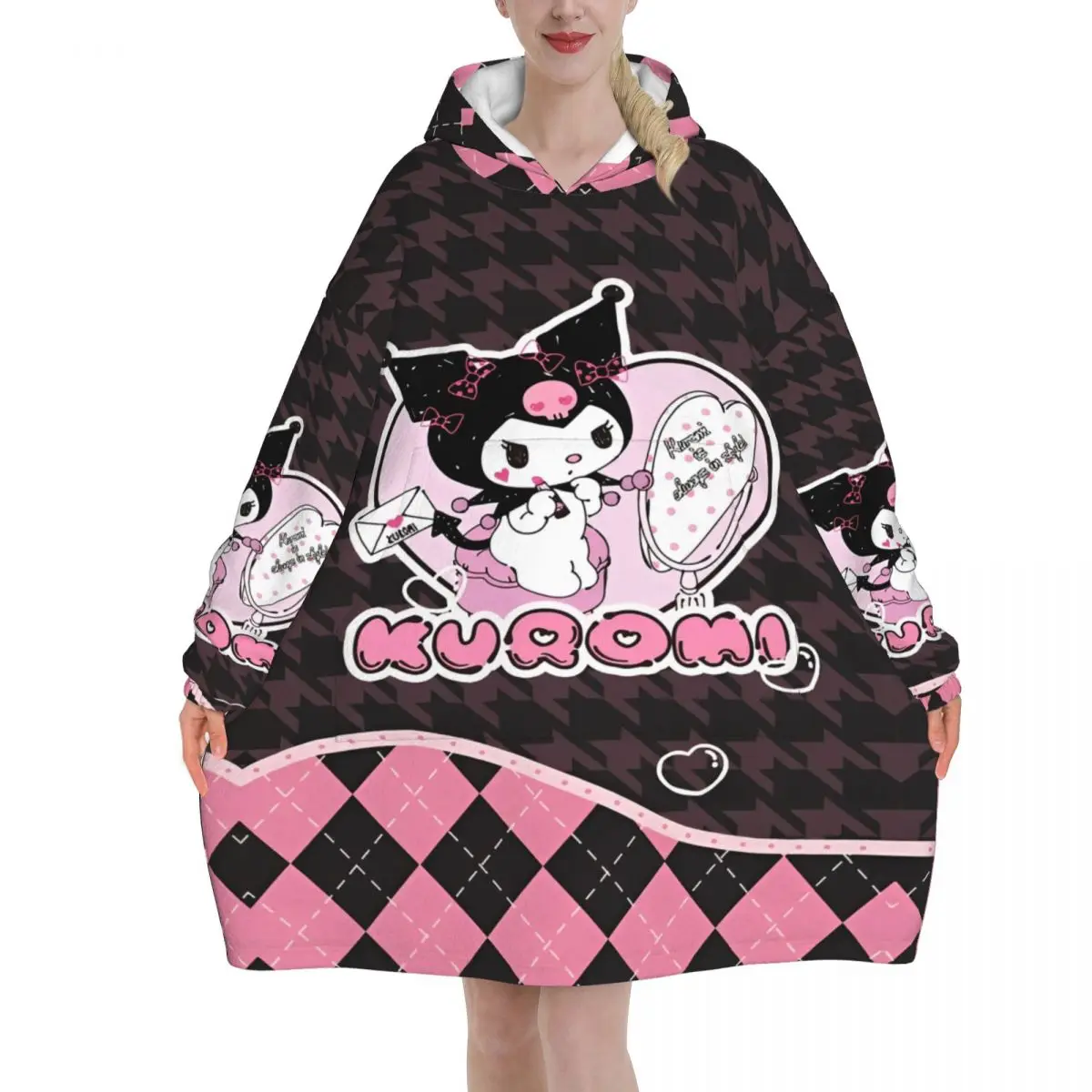 

Милое носимое одеяло с рисунком Куроми для женщин и мужчин, толстовка большого размера, одеяло с карманом