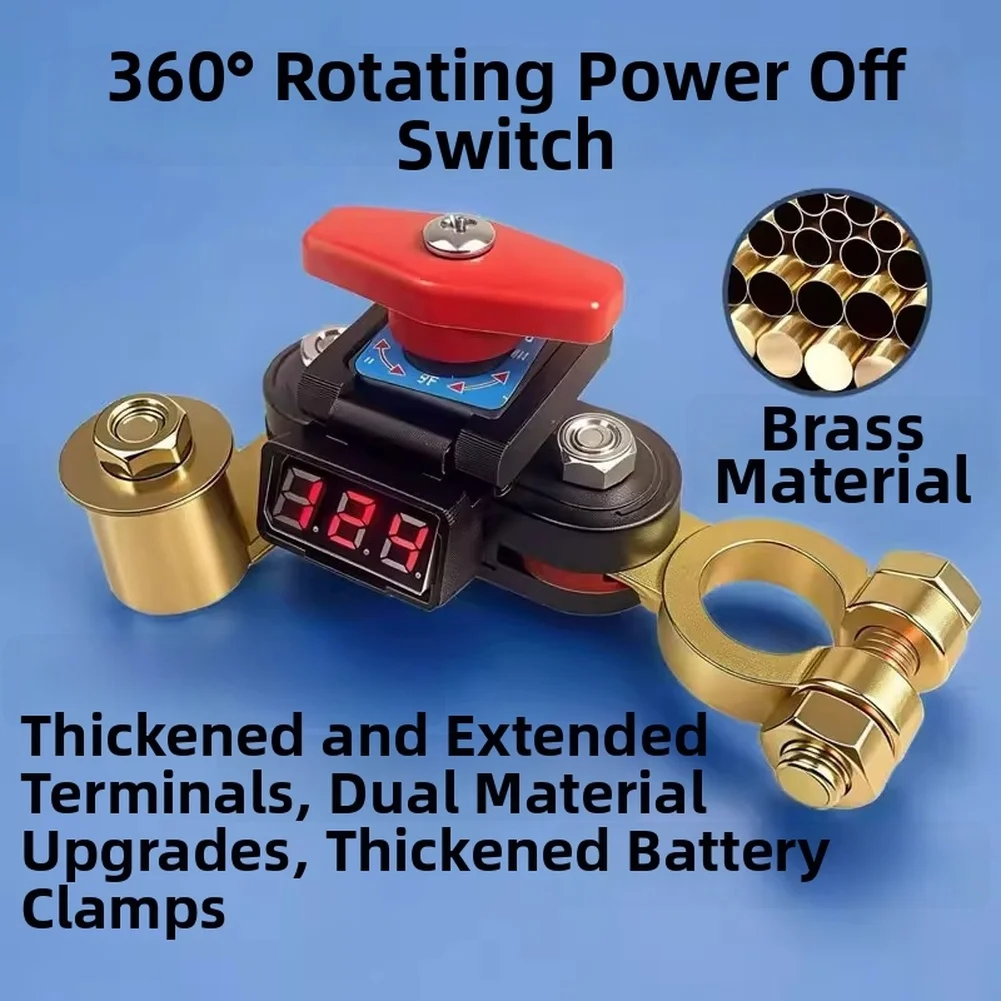 Digital Voltmeter Battery Disconnect Switch 360 Degree Rotary For 12V 24V Car Truck RV Solar System Power Isolation Tool