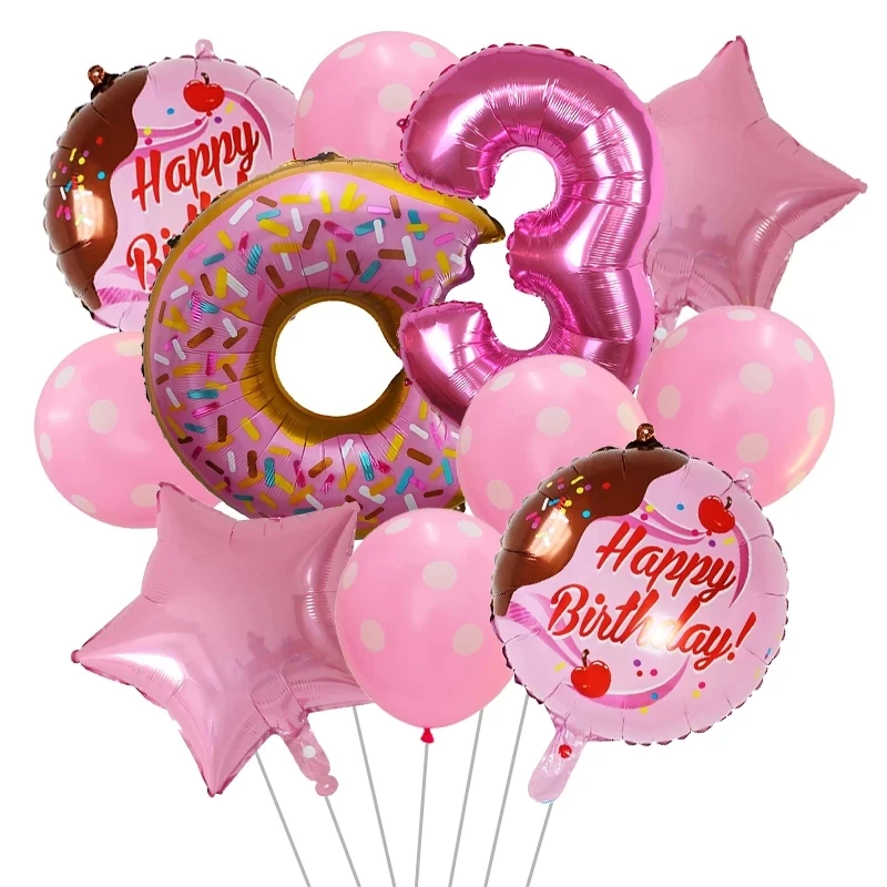 11pcs Kids Adult Donut Candy Foil Ballons Birthday Party Decorations Pink Number Children\'s Day Girls Baby Shower Party Supplies