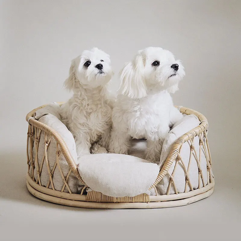 Summer Cool Round Pomeranian Small Pet Cat Dog Gives Mats Summer Vine Woven Pet Nest Small Teddy Nest