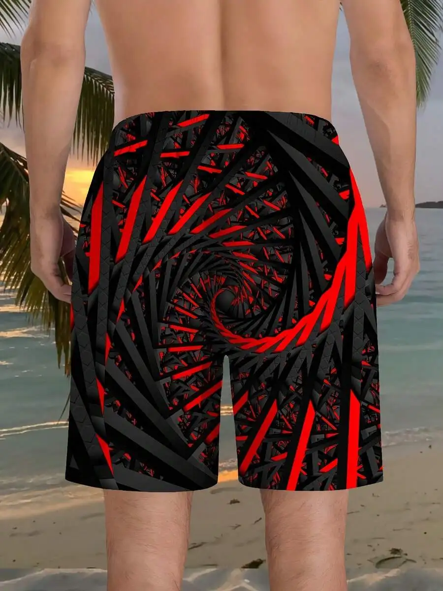 

Mens 3D Swirl Geometric Printed Beach Shorts Drawstring Waist Lightweight Polyester Casual Summer Shorts