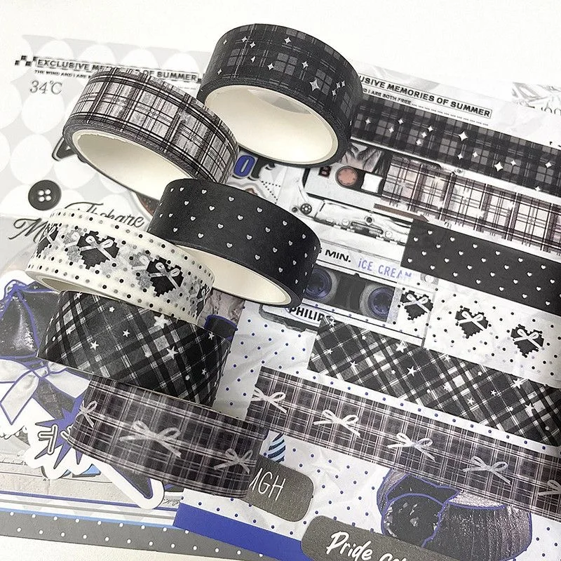 6pcs/lot Korean Ins Cute Black Star Grid Washi Tape Hand Account Decorative Tape Collage Planner DIY School Stationary Stickers