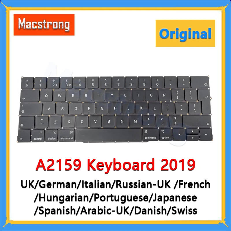 Original A2159 Keyboard UK German Italian Russian-UK French Arabic-UK for MacBook Pro Retina 13.3