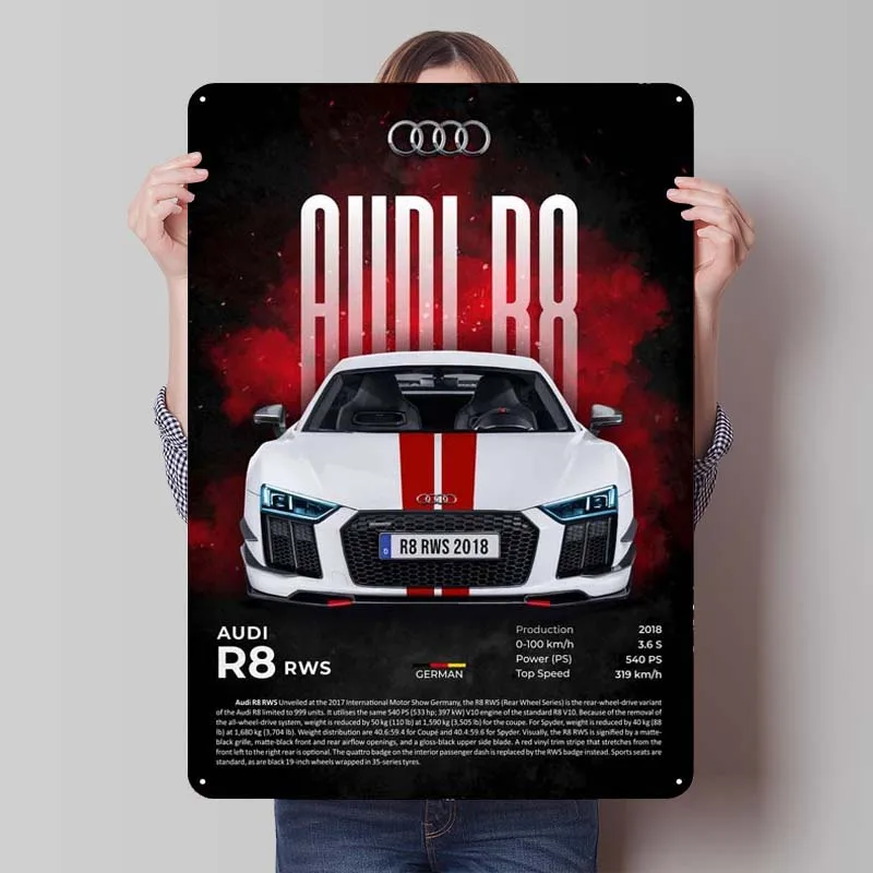 Audi Metal Posters Classic Car Tinplate Sign Room Decorations Custom Metal Signs for Garage Wall Art Decoration Home Decor Items