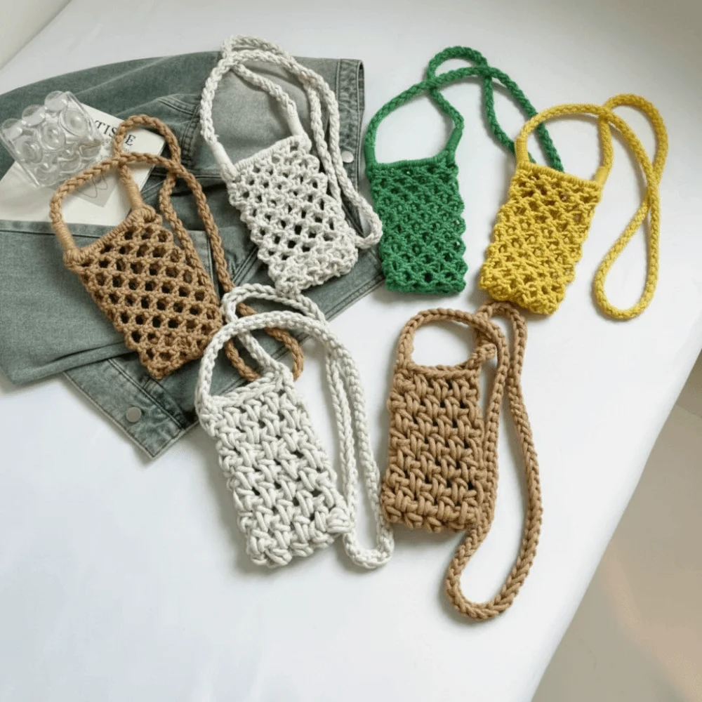 

Sweet Mini Weave Crossbody Bag Hollow out Square Crochet Phone Bag Handbag Korean Style Knitted Messenger Bag Ladies/Girls