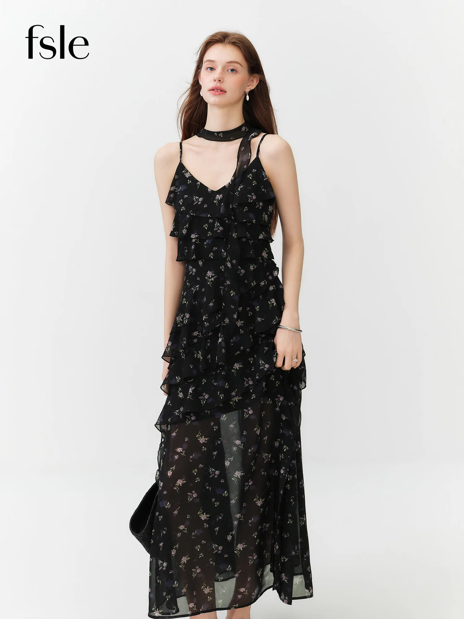 FSLE Summer Women Floral Print Ruffle Tiered Maxi Dress Adjustable Spaghetti Strap A-Line Long Dress Coquette Romantic Style