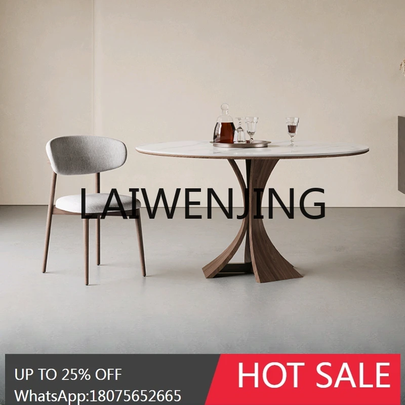 RWJ Solid Wood Dining Table round Band Turntable Italian High-End Light Stone Plate Round Table