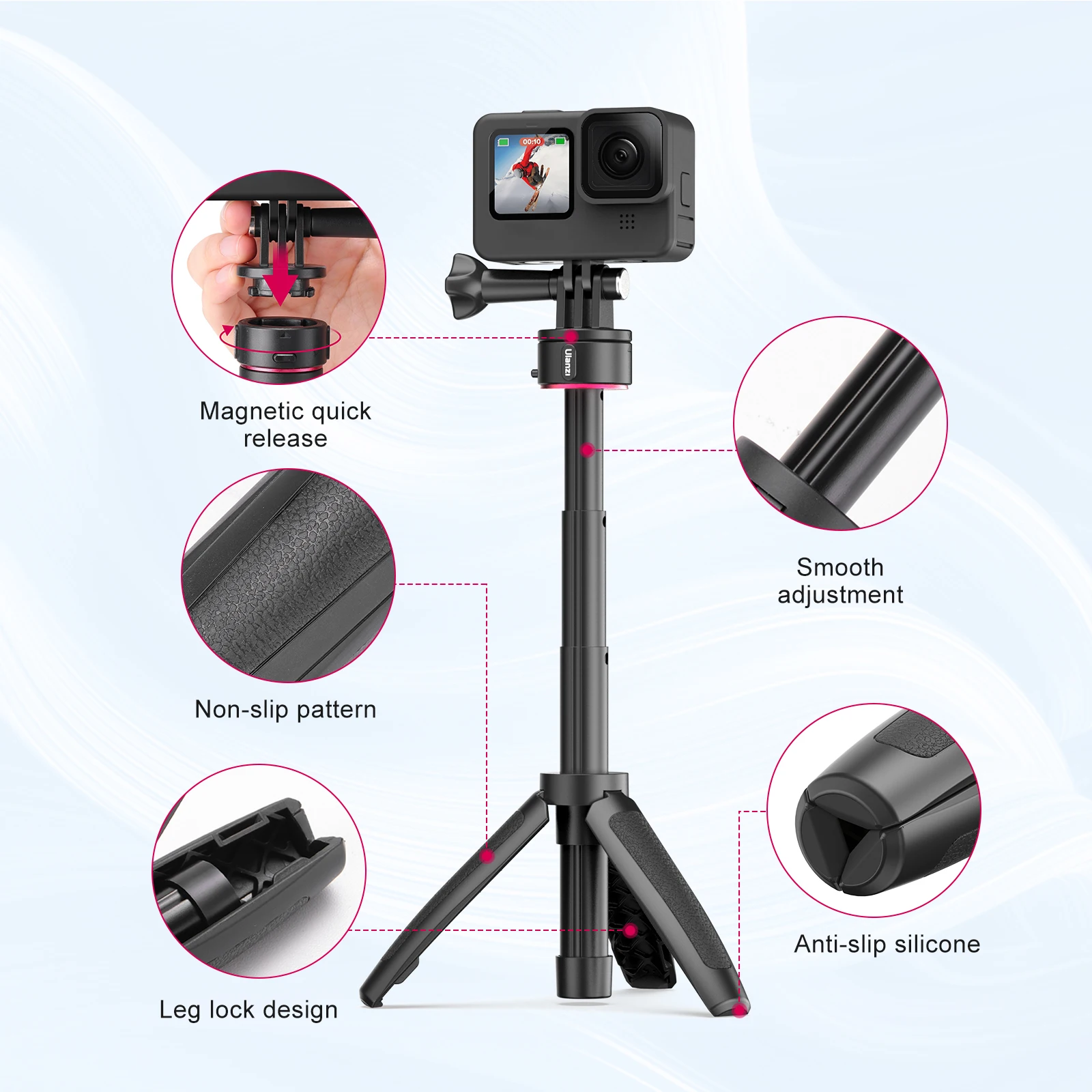 Ulanzi Mini statief Monopod voor GoPro 12/11/10/9/8/7/6 OSMO Action Insta360 Xiaomi Yi SJCAM Eken Action Camera Accessoires Mount