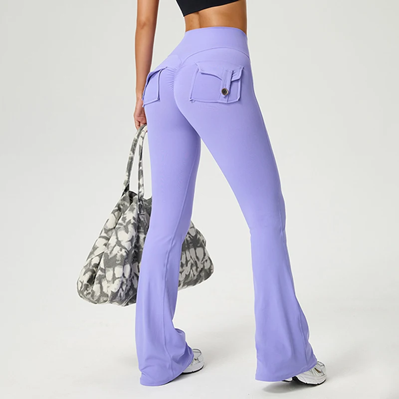 TRY TO BN Yoga Pants Pocket Back Flare Leggings Sports Fitness High Waisted Scrunch Leggings Workout Trousers Gym Woman Clothing