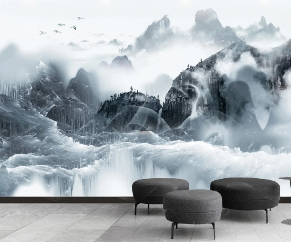 Custom Murals 3D Abstract Smoke Ink Mountain Landscape Photo Wallpaper forest Living Room Home Decor Wall Covering 3 D
