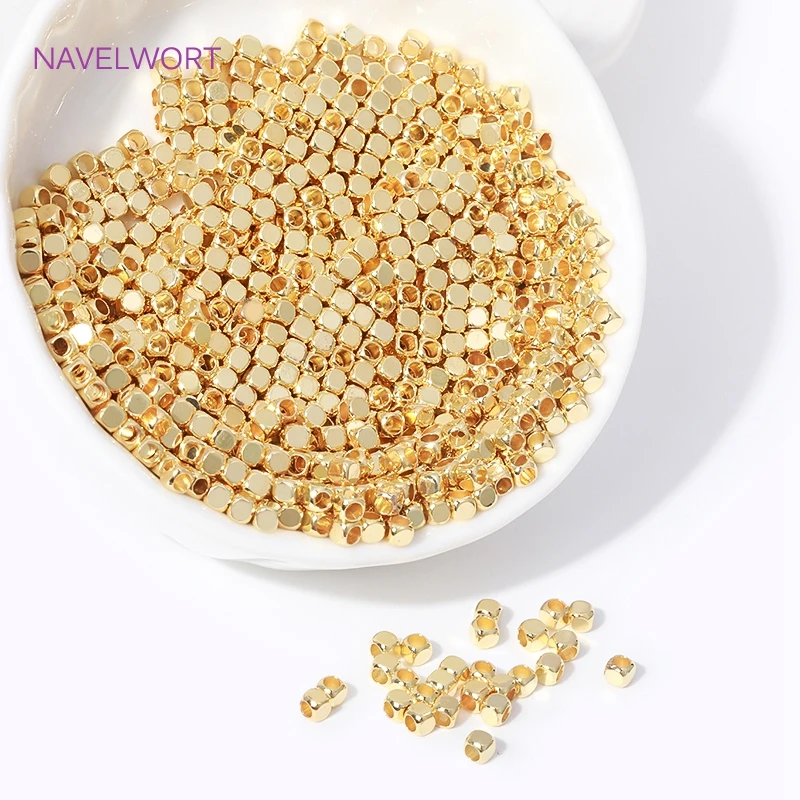 50/100PCS 18K Gold Plated Brass Square Cube Beads Metal Spacer Beads For Jewelry Making DIY Bracelets Necklace Beading Fittings
