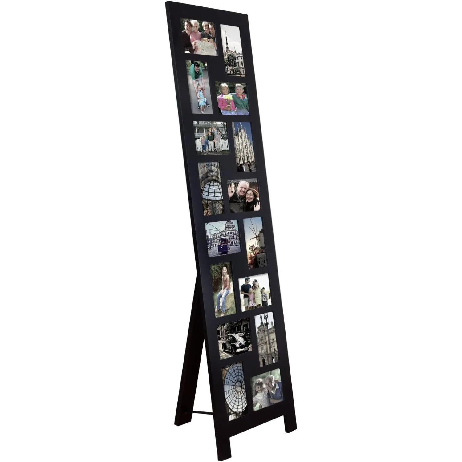 4 by 6 Inch 16 Openings Black Wood Hinged Folding Partition Screen-Style Collage Picture Photo Frame Floor Standing