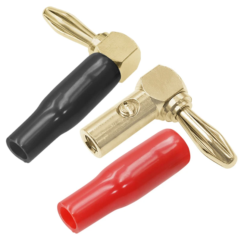 20Pcs 4mm L-shaped Right Angle Banana Plugs Red Black 90 Degree Banana Connector Soft Plastic Shell For Audio Video Speaker