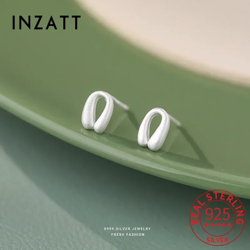 

INZATT Real 925 Sterling Silver Frosting Letter U Mini Stud Earrings for Women Cute Fine Jewelry Minimalist Accessories