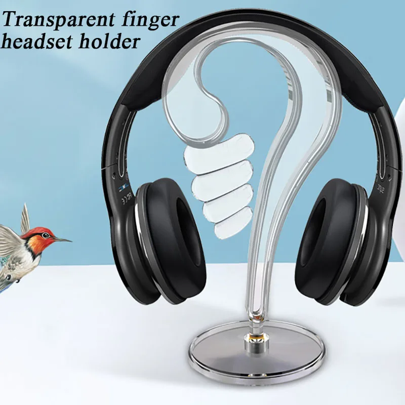 Removable Headset Stand Transparent ABS Finger Shape Universal Computer Headset Hook Hanger with Broad Base