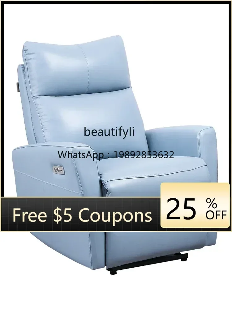 FF First Layer Cowhide Modern Simple Leisure Recliner Small Apartment Functional Living Room Single Leather Electric Sofa