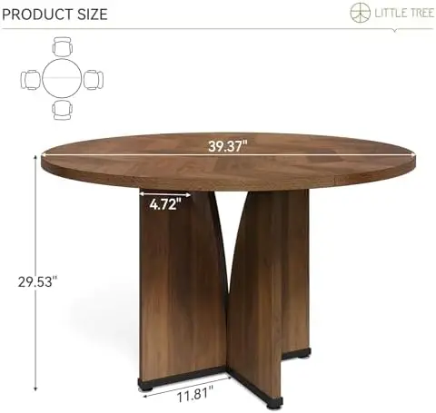 39-Inch Conference Table for 4, Round Meeting Table with X-Shape Pedestal, for Office, Conference Room, Small Spaces