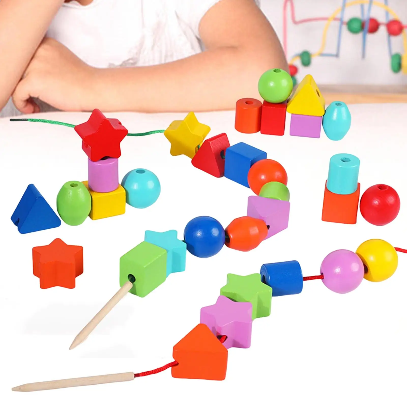 

Lacing Beads Toys Threading Geometric Blocks Stringing Fine Motor Skills Toys Large Lace Beads Toys for Interaction Role Play