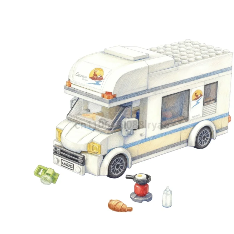 

Spot Promotion City Series Building Blocks Holiday Camper Wagon Station Wagon Model Children's Christmas Day Gift Assembly Toy