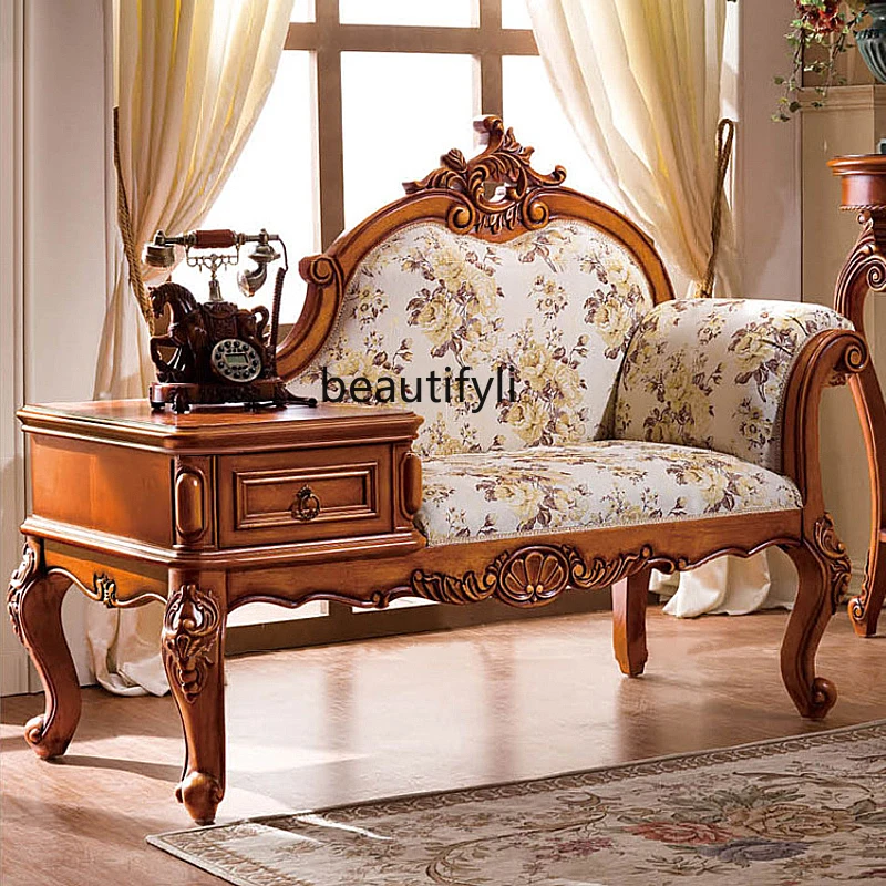 

American solid wood chaise longue with drawers, telephone chair, living room single sofa chair