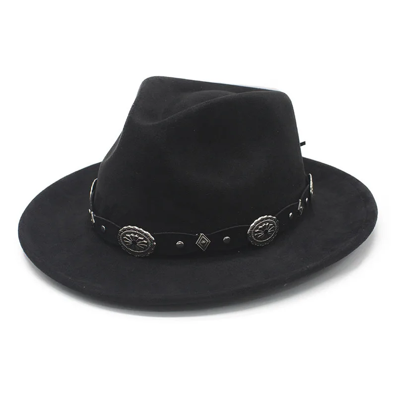 Vintage Brown Western Cowboy Hat New Style Curled Edge Suede Fedora Tibetan Style Couple's Gentleman Hat