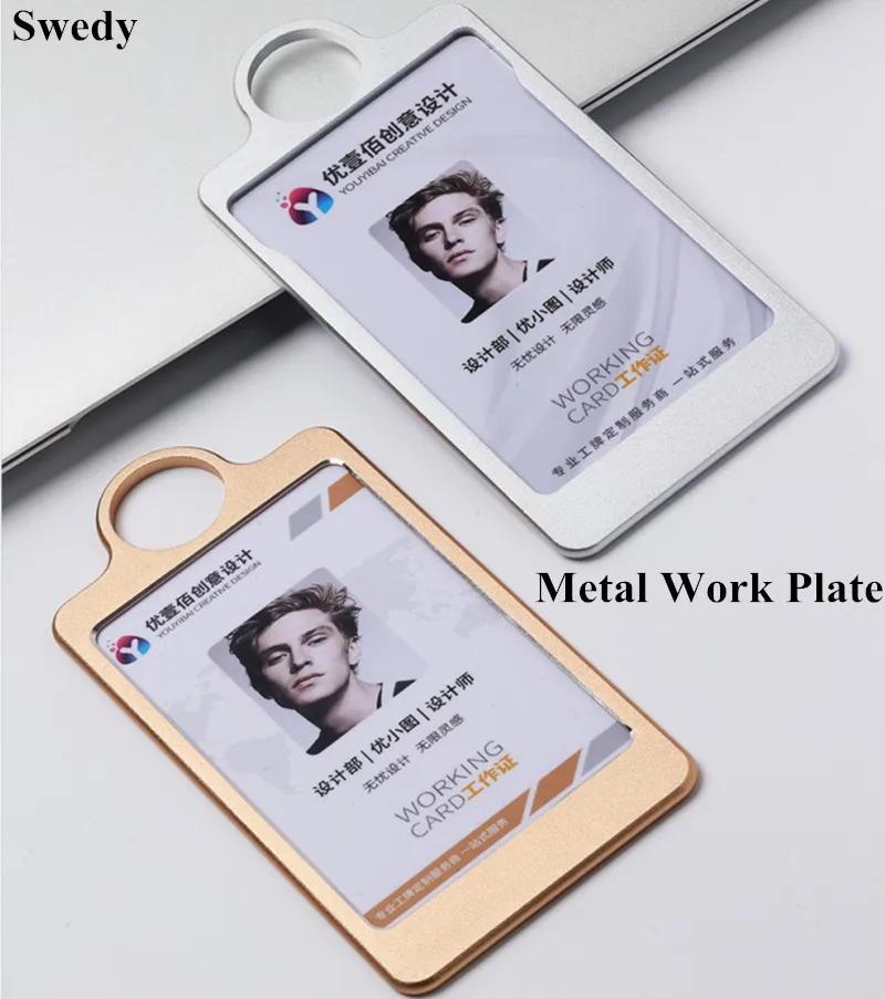 5 PCS Vertical ID Card Badge Holder With Detachable Lanyard Heavy Duty Aluminum Name Tag ID Card Holder Business Card Holder