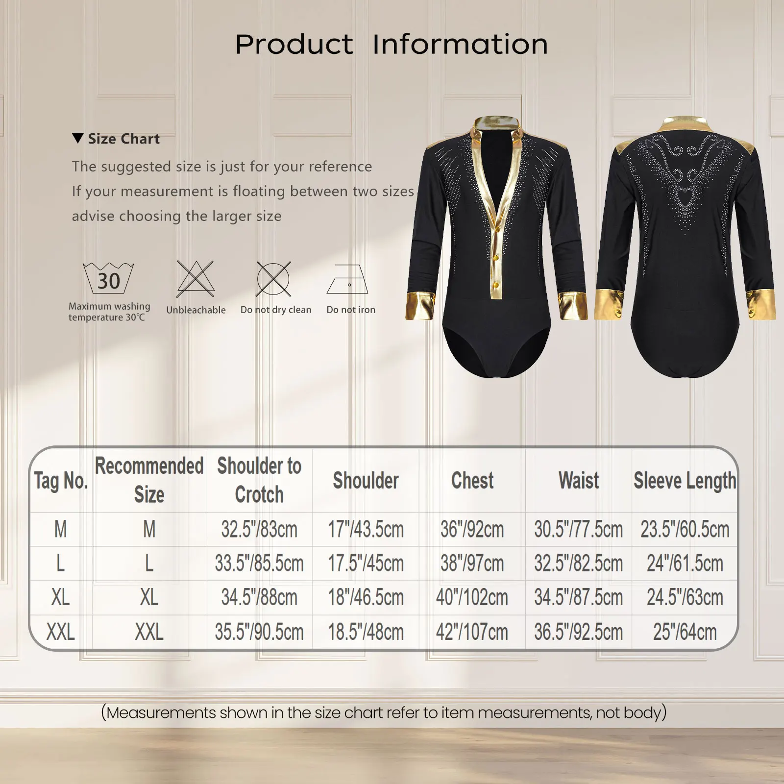 Men Figure Skating Leotard Shiny Rhinestones Jumpsuits Deep V Neck Stand Collar Long Sleeve Metallic Patchwork Sport Competition