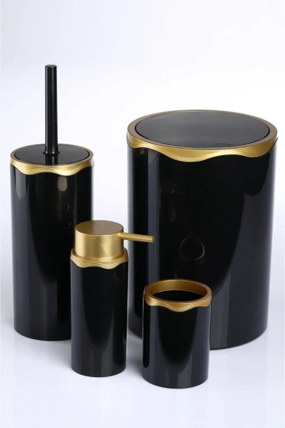 Black Gold Acrylic 4 Pcs Bathroom Set Liquid Soap Dispenser Wc Brush, Trash Can Toothbrush Home Bathroom Decoration