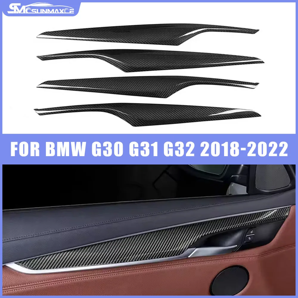 

For BMW 5 6 Series G30 G31 G32 2018-2022 4Pcs Carbon Fiber Door Panel Strips Trim Cover Stickers Interior Accessories