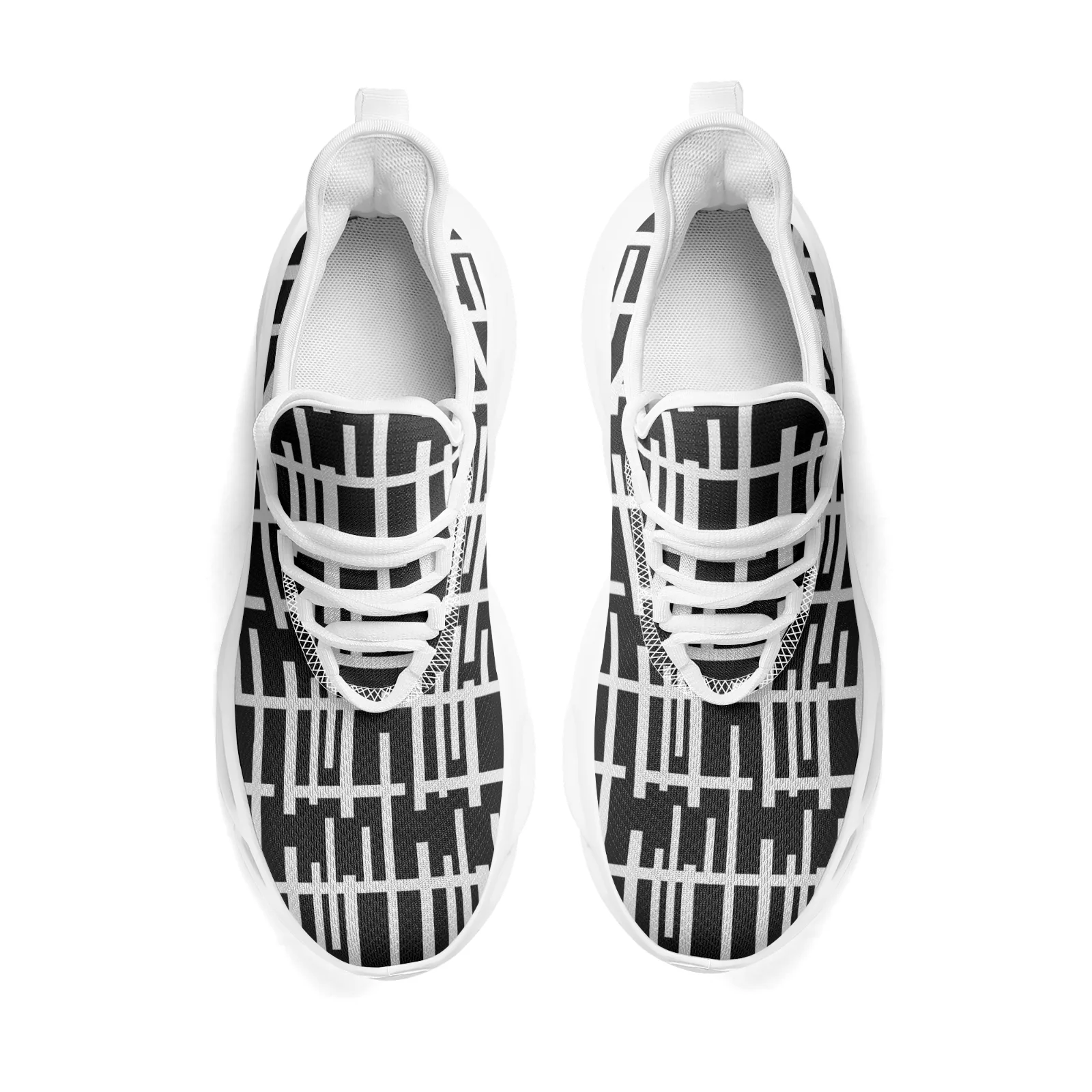 أبيض وأسود قطاع يطبع الشقق أحذية رياضية المراهقين تشغيل أحذية مشي خفيفة الوزن الدانتيل يصل شبكة الأحذية حجم EU36-48