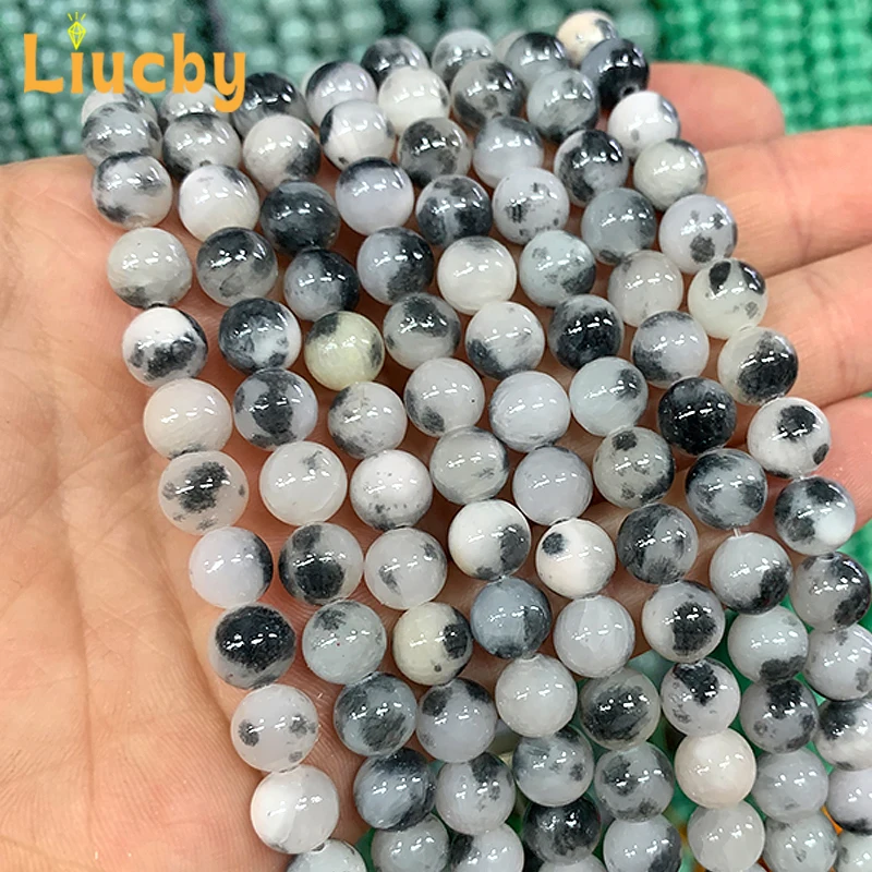 Black White Persian Jades Natural Stone Round Beads DIY crystal Accessories Bracelets For Jewelry Making 15'' Strand 6/8/10/12mm