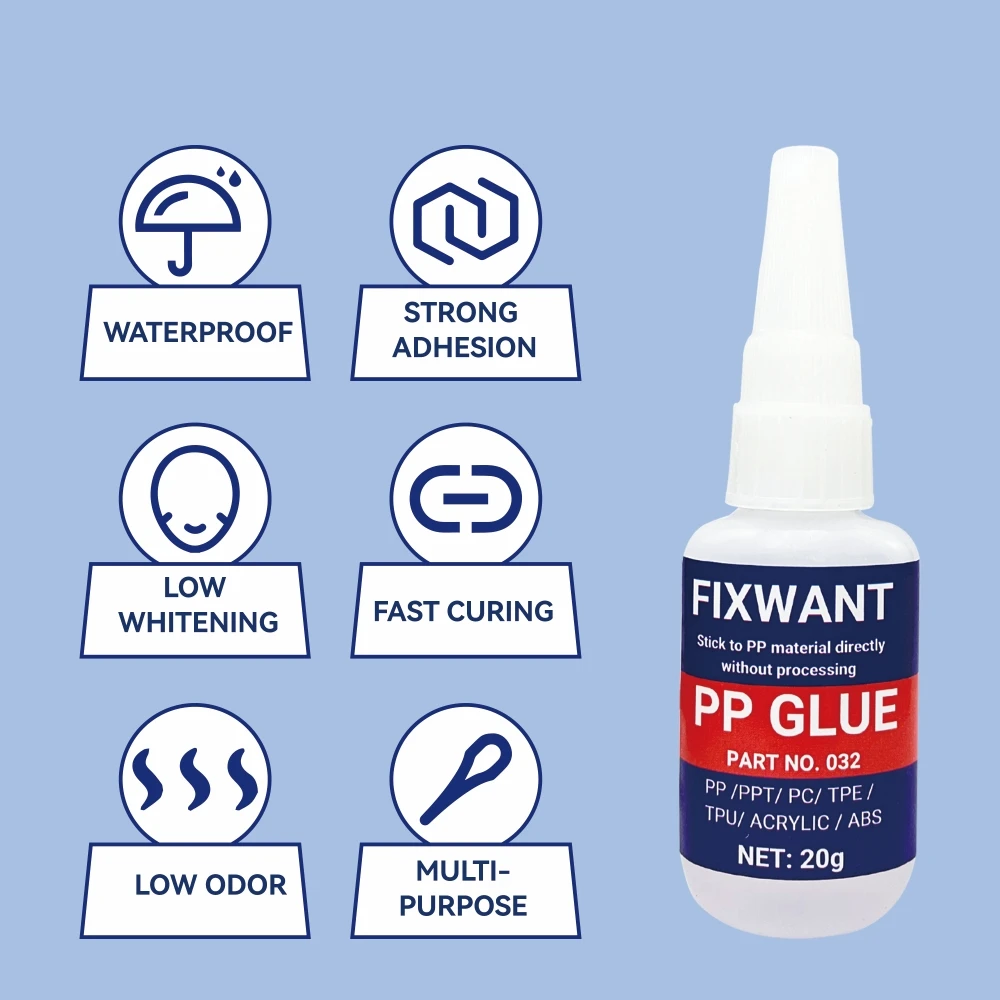 High Strength PP Polypropylene Special Glue - Strong Bonding in Seconds, Waterproof, Works on PPT/ PC/ ABS/ TPE/ TPU/ ACRYLIC