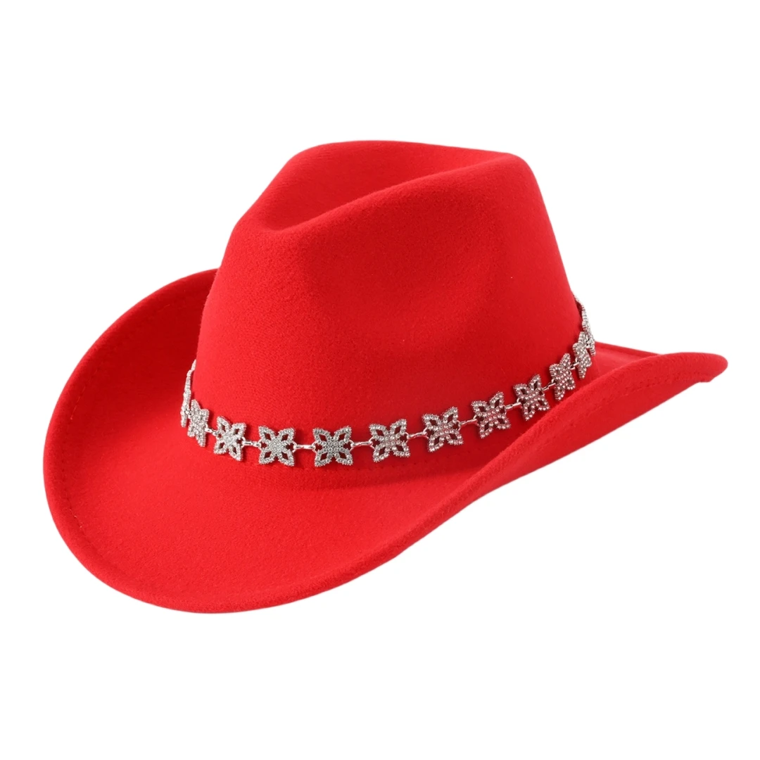 Rhinestone chain jazz hats for men and women, sun-shading western cowboy hats for summer outdoor travel, fashionable jazz hats