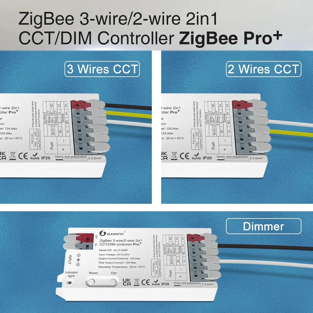 GLEDOPTO ZigBee 3.0 Pro+  2 in 1 CCT Dimmer LED Strip Light Controller DC12V-24V 12A Max