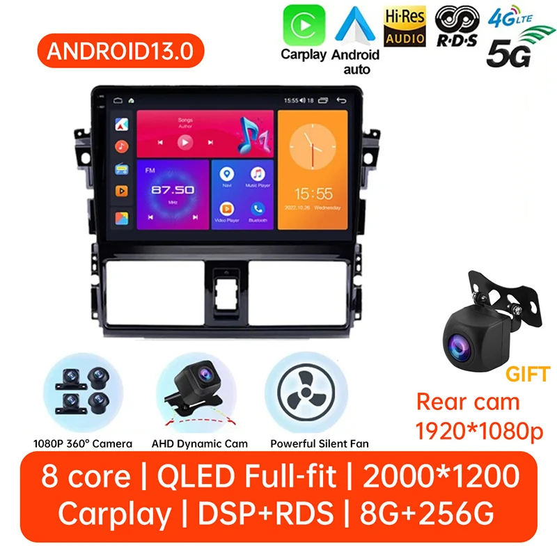 

Android 13 For TOYOTA VIOS YARIS 2013 2014 2015 2016 Multimedia Video Player Car Radio GPS Navigation NO DVD 2 Din Carplay New